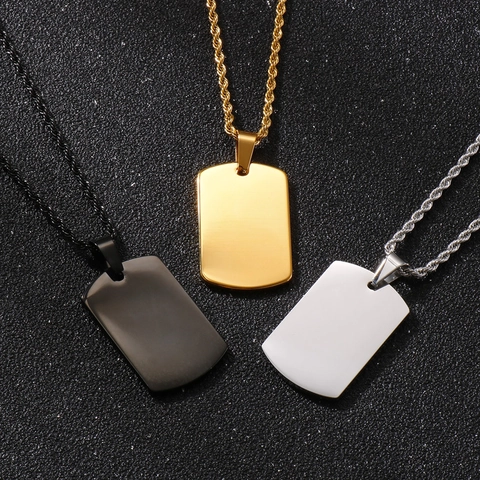 Minimalistische Roestvrijstalen Dog Tag Hanger Ketting Voor Heren Dames Gepolijste Blanco Rechthoekige Plaat Militaire Stijl Sieraden