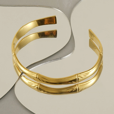 Bamboe Knoop Armring 18K Verguld Roestvrij Staal Open Verstelbaar Modieuze Minimalistische Sieraden Voor Dames