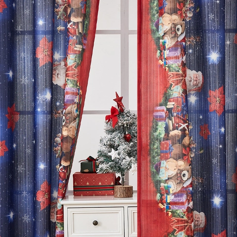 Kerstgordijnen Polyester Bedrukt Half Verduisterend Kerstdecoratie Kerstman Rendier Patroon Voor Woonkamer Slaapkamer