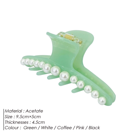 Acetate Hair Claw Clip With Faux Artificial Pearls Elegant Shark Clip Large Hair Accessories For Women French Style