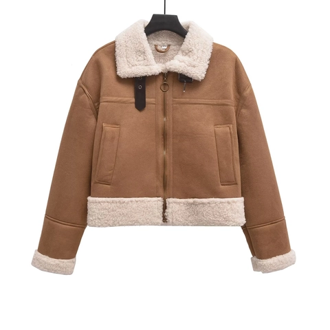 Giacca Donna In Finta Pelle Scamosciata Con Fodera In Montone Sintetico Revers Caldo Inverno Aviatore Moto Biker Cappotto