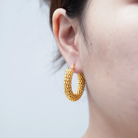 Pendientes De Aro De Acero Inoxidable Texturizados Retro Cadena De Maíz Chapado En Oro 18K Exagerado Moda Occidental Mujer