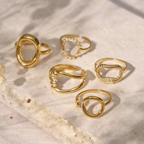 Minimalistische Geometrische Hohle Offene Ringe Aus Edelstahl Für Damen 18K Vergoldet Verstellbarer Stapelbarer Fingerring Schmuck