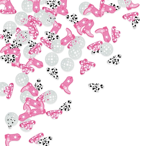 Confeti Fiesta Disco Botas Vaqueras Rosas Sombreros Estampado Vaca Bolas Espejo Plateadas Lentejuelas Holográficas Decoración Mesa
