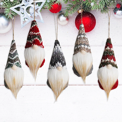 Ornamenti Appesi Gnomi Di Natale In Maglia Decorazioni Peluche Tomte Senza Volto Con Barba Pelliccia Sintetica Albero Festa Casa