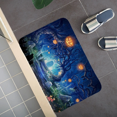 Halloween Floor Mat Pumpkin Skull Horror Non Slip Absorbent Polyester Rug For Kitchen Entrance Gothic Spooky Home Decor