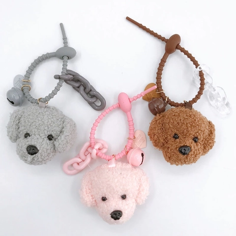 Simpatico Portachiavi Cane Peluche Ciondolo Borsa Testa di Barboncino Con Campana in Metallo Portachiavi Cucciolo in Poliestere