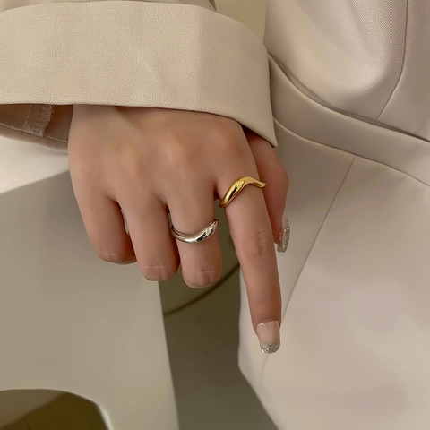 Wellenring 925 Sterling Silber Unregelmäßiges Geometrisches Minimalistisches Verstellbares Offenes Band Schmuck Für Damen
