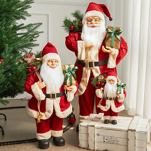 Santa Claus Figurines Christmas Decorations Standing Doll Plush Fabric Velvet Faux Fur Home Holiday Ornaments