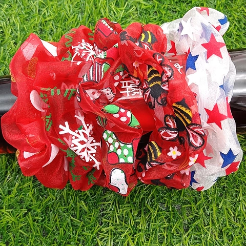 Christmas Mesh Scrunchies Organza Hair Ties Elastic Ponytail Holder Festive Snowflake Star Pattern For Women Girls