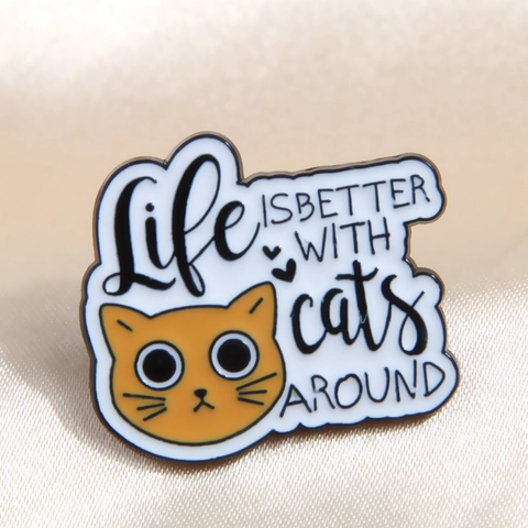 Alloy Enamel Cat Pins Cartoon Slogan Lapel Brooch Fashion Accessory For Backpacks Jackets Clothes