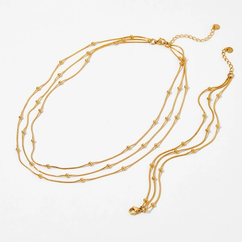 Multi Layer Necklace And Bracelet Stainless Steel Beaded Snake Bone Chain Women Minimalist Fashion Jewelry Accessories