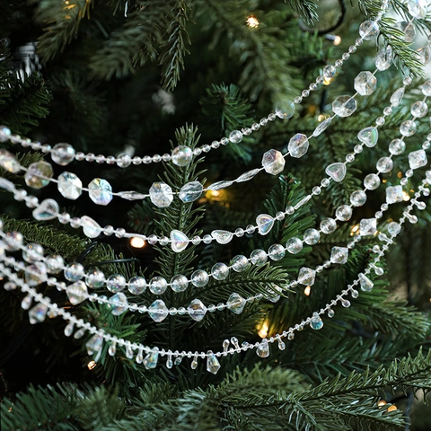 Guirlande De Perles De Noël Irisées Chaîne Acrylique Transparente Étoile Flocon Coeur Décor Pour Sapin Bricolage Fête