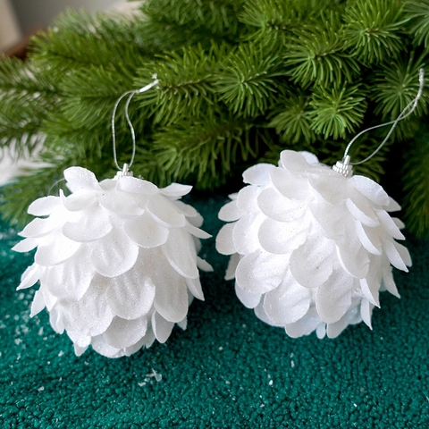 Christmas Ball Ornaments Glitter Petal Foam Floral Hanging Decorations For Xmas Tree Holiday Wedding Party Elegant