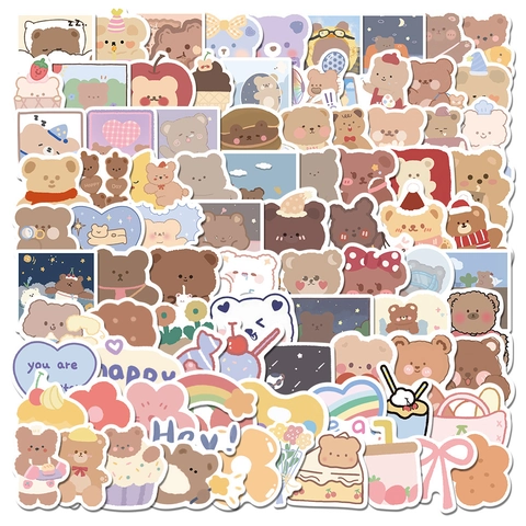 Cute Cartoon Bear Stickers Waterproof PVC Graffiti Decals For Laptop Luggage Guitar Water Bottle Matte Finish Korean Style