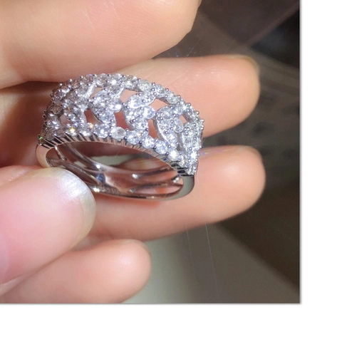 Breiter Ring Platinierter Kupfer Hohl Spitze Zirkonia Marquise Eleganter Schmuck Für Damen