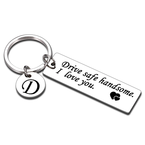 Keychain Stainless Steel Drive Safe Handsome I Love You Initial Letter Charm Car Key Ring Gift For Husband Boyfriend