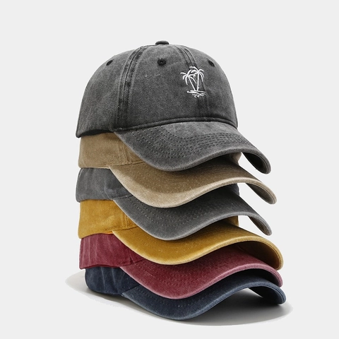 Wasched Cotton Baseball Cap Kokosnuss Baum Stickerei Vintage Distressed Curved Brim Sonnenhut Für Herren Damen