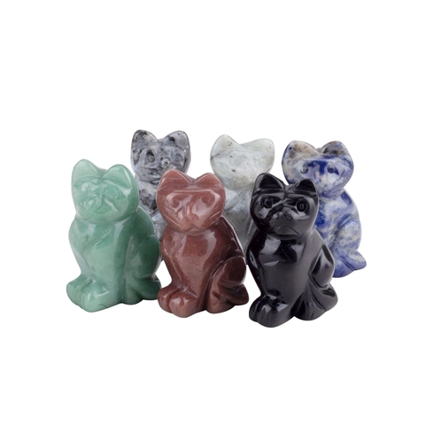 Figurine Chat Sculptée À La Main Cristal Naturel Pierre Gemme Mini Statue Animal Polie Ornement De Bureau Décoration