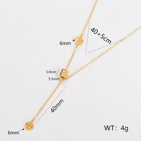 Edelstahl Gold Vergoldete Halskette Für Damen Zylindrischer Anhänger Alte Münze Quaste Design Modische Schlüsselbein Kette Eleganter Schmuck