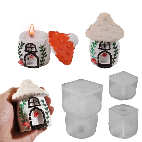 Mushroom House Silicone Mold For DIY Candle Holder Storage Box Fairy Tale Gypsum Ornament Heat Resistant