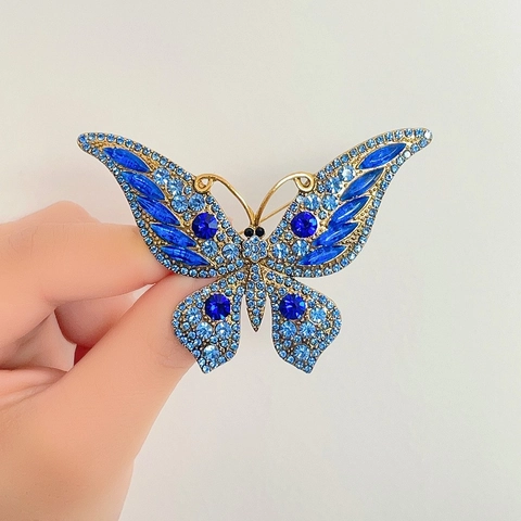 Spilla A Farfalla Lega Di Zinco Strass Blu Vintage Cristallo Corsage Pin Gioielli Eleganti Di Alta Qualità