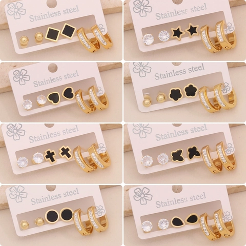 Edelstahl Ohrringe Creolen Stecker Strass Herz Blume Schmetterling Geometrisch Stern Modeschmuck Für Frauen