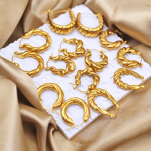 Pendientes De Aro Trenzados Para Mujer Acero Inoxidable Chapado En Oro De 14K Vintage Francés Geométrico Minimalista Joyería