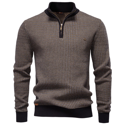 Pull À Demi-Fermeture Éclair Pour Homme Mélange De Coton Col Montant Manches Longues Épaissi Urbain Chic Tricot