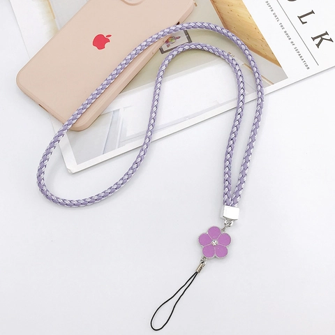 Cordino per Telefono Intrecciato in Pelle PU Con Ciondolo a Camelia Strass Fiore Tracolla DIY Custodia Mobile Gioielli Catena