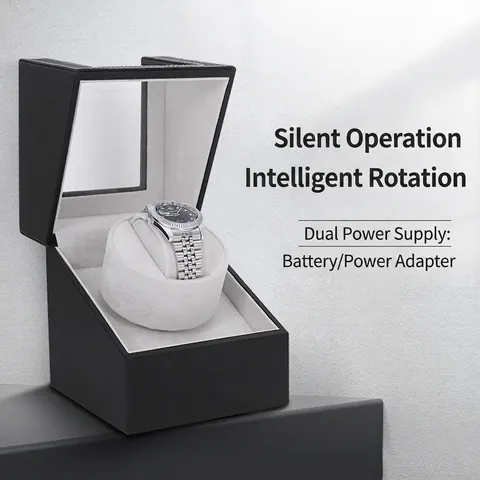 Single Automatic Watch Winder PU Leather Storage Box Silent Motor Mechanical Watch Display Case Dual Power Supply