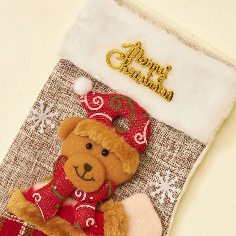Calze Di Natale Imitazione Lino Decorazione Da Appendere Personaggi In Peluche 3D Babbo Natale Pupazzo Di Neve Renna Orso Regalo