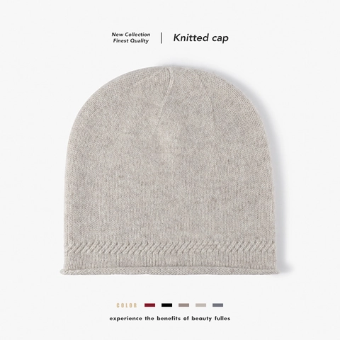 Bonnet en Tricot de Laine d'Hiver pour Femmes Épais Chaud Slouchy Couleur Unie Coupe-vent Mode Extérieure