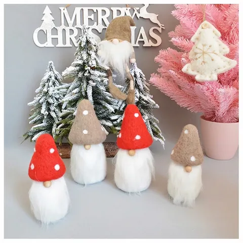 Décorations De Noël En Feutre De Laine Fait Main Père Noël Bonhomme De Neige Élan Gnome Figurines Pour Décoration D'Arbre De Fêtes