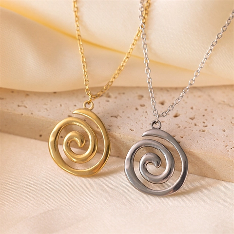 Collar Con Colgante De Vórtice En Espiral Minimalista Geométrico Aleación Cadena De Clavícula Joyería Para Mujer Tono Oro Plata Elegante