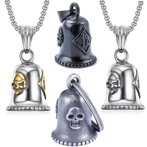 Collana Con Pendente A Campanella Teschio Per Uomo Acciaio Inossidabile Retro 1%er Biker Moto Campanella Protezione Punk