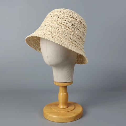 Women Crochet Bucket Hat Woven Cotton Polyester Sunshade Breathable Summer Fisherman Hat Foldable Adjustable Trendy