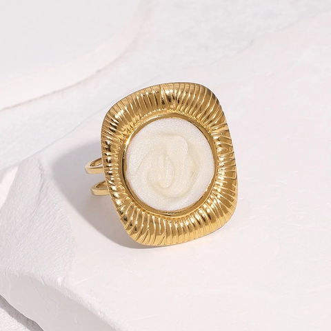 Verstellbarer Ring Aus Edelstahl Mit 18 Karat Vergoldung Emaille Geometrisch Frauen Schmuck Vintage Französisch Stil
