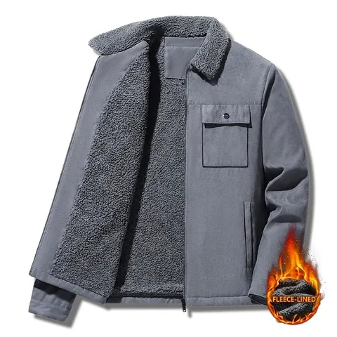 Chaqueta de Trabajo de Invierno para Hombre con Forro Polar Grueso Cálido Resistente al Viento Solapa Informal Abrigo Acolchado