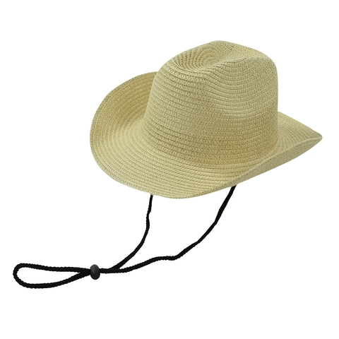 Vintage Western Cowboy Straw Hat Woven Paper Wide Brim Sun Shade Beach Cap With Adjustable Windproof Rope For Adult