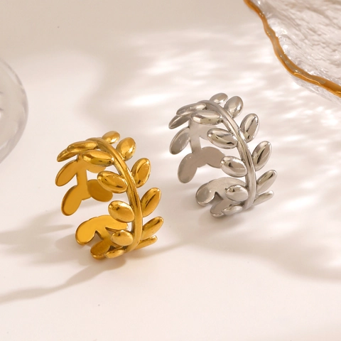 Edelstahl Blattring Offen Verstellbar Olivenzweig Minimalistischer Modeschmuck Für Damen