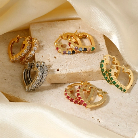 Orecchini Huggie A Forma Di Cuore In Rame Intarsiato Con Strass Colorati Gioielli Eleganti In Stile Coreano Per Donna