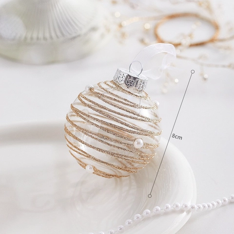 Christmas Ball Ornaments Plastic Hanging Tree Baubles With Sequins Faux Artificial Pearl Painted Patterns Festive Holiday Decor