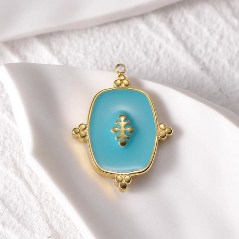 Evil Eye Stern Quadrat Anhänger 304 Edelstahl 14K Gold Vergoldet Emaille Retro DIY Schmuck Zubehör Für Halsketten