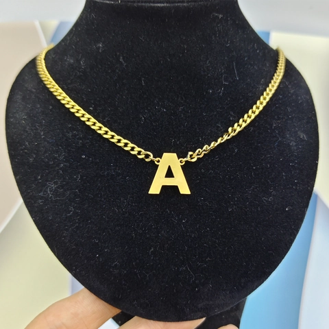 Collar Con Colgante De Letra Inicial Mayúscula Acero Inoxidable Chapado En Oro De 18K Cadena Cuban Link Joyas Hip Hop