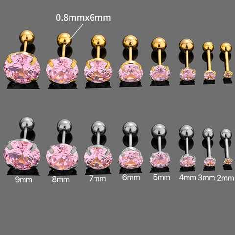 Stainless Steel Pink Zirconia Stud Earrings Minimalist Round Threaded Screw Back Cartilage Piercing Jewelry For Women