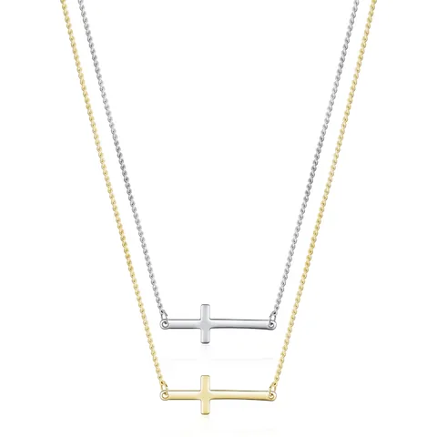Collana Croce Orizzontale Argento Sterling 925 Girocollo Geometrico Minimalista Per Donna Gioielli