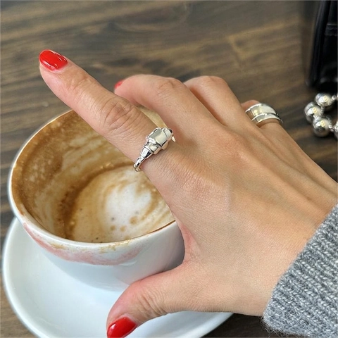 925 Sterling Silber Croissant Ring Gedreht Irregulär Minimalistisch Verstellbar Offenes Band Französischer Stil Fingerschmuck Damen