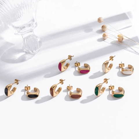 Orecchini A Cerchio Geometrici A Forma Di C Acciaio Inossidabile Smalto Stile Retrò Francese Gioielli Minimalisti Per Donne