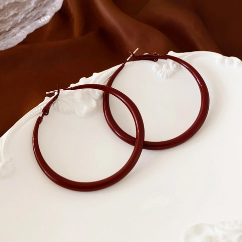 Orecchini A Cerchio Vintage In Smalto Rosso Vino Con Perni In Argento Sterling 925 Grandi Gioielli A Cerchio Geometrici Per Donna